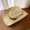 Chapéu de Palha Western Cowboy para Mulheres, Chapéu de Palha de Aba Larga para Viagem de Verão em Xinjiang, Chapéu de Praia com Proteção Solar e Sombra, Popular Online