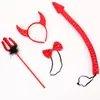 Faixa de Cabeça com Chifres de Halloween Conjunto de Tridente Faixa de Cabeça de Diabo Vermelho Adereços para Show de Máscaras Infantil e Adulto
