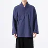 Novo Top Hanfu Masculino Estilo Chinês Gola Cruzada, Estilo Ming Gola Direita Cadarço Algodão Linho Manga Longa Modelagem Solta Inspirado em Zen Roupas de Chá