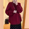 Novo suéter oversized estilo francês para outono e inverno, solto, casual, com manga franzida, gola redonda para mulheres, malha pullover de design coreano