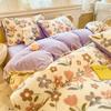 Juego de cuatro piezas de terciopelo de leche engrosado de invierno, sábana de terciopelo coral, funda nórdica de franela, juego de cuatro piezas para cama, gorro de cama con sensación de gato enrollado
