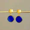Pendientes Redondos de Lapislázuli Natural Xirui con Baño de Oro en Plata S925 para Mujer, Pendientes de Moda con Diseño Único