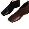 Botas Elásticas de Cuadrado con Parches de Venta Caliente para Mujer 2026 Nuevo Estilo Otoño Cuero Suave Suela Suave Tacón Bajo Sin Cordones Moda Zapatos Individuales