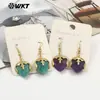 Wt-E789 Ojo de Tigre Piedra Brillante Colgante Pequeño Chapado en Oro de 18K Pendientes con Gancho Accesorios Festivos Regalo para Mujeres
