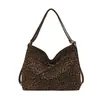 Bolsa tote vintage de camurça da moda para outono, bolsa de ombro estampada de leopardo de grande capacidade, bolsa transversal versátil para o dia a dia