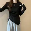 Ropa para mujer de talla grande: camiseta base adelgazante, que disimula la barriga, de un solo hombro, plisada asimétrica, con lentejuelas, con abertura, de manga larga para mujer