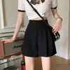Pantalones cortos de verano ligeros para mujer de cintura alta, adelgazantes, holgados, rectos, de pierna ancha, línea A, en negro, pantalones casuales de traje