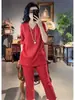 Nuevo Traje de Lino Estilo Nacional Chino Verano Botón de Rana Manga Corta Holgado Top con Abertura Pantalones Casuales de Nueve Puntos Conjunto de Dos Piezas