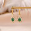 Un Ciervo Plata Esterlina S925 Chapado en Oro Verde Esmeralda Esmeralda Retro Elegante Aretes con Incrustaciones Cara de Huevo Moda Zircon Gancho para la Oreja
