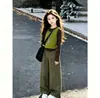 Conjunto de 3 Peças Verde para Meninas, Estilo Novo Primavera e Outono, Manga Longa, Calça de Cintura Larga, Moda Casual, Crianças Médias e Grandes, Tendência