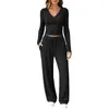 2026 Mais Vendido da Amazon Europeu e Americano Gola V Manga Longa Top Cordão Calça Wide Leg Terno Casual Feminino Em Estoque Atacado
