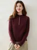 Estilo Nuevo Otoño Manga Larga Botón de Concha 35 Cachemir 65 Lana Holgado Versátil Adelgazante Temperamento Suave Punto para Mujer