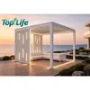 Pérgola de aleación de aluminio con lamas verticales tipo ala, con pantalla de lamas eléctricas sellada impermeable para sombra exterior y funciones inteligentes.