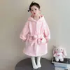 Roupão Infantil Inverno Espessado Pijama de Coral para Meninas Menininhas Meio Fleece Dinossauro Roupa de Casa Roupão de Bebê