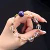 Pulsera Nueva de Cristal Artificial, Pulsera de Amatista Natural, Anillo Corredizo de Perlas de Concha, Diseño de Buena Suerte para Hombres y Mujeres, Estilo de Pareja