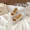 Sapatos Mary Jane Tecidos Vazados Vintage Feitos Sob Medida para Mulheres, Novo Estilo de Verão, Boca Rasa, Aumento Interno de Altura, Sandálias Respiráveis