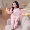 Conjunto de Pijama de Coral Fleece con Cuello Redondo de Dibujos Animados para Niñas, Popular, Manga Larga, Invierno, Franela, para Estudiantes de Secundaria