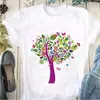 Camiseta de manga corta con árbol de mariposas moda europea y americana chaquetas estampadas para mujer holgadas comercio exterior transfronterizo wish/ebay Amazon