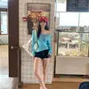 Camiseta de manga larga para mujer con estampado de letras de chica picante estilo americano, top fino de algodón de copo de nieve para verano, corte ajustado 26055