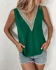 2024wish transfronterizo ebay Amazon blusa holgada de encaje con cuello en V para mujer, camisa de manga corta con temperamento para ir al trabajo para mujer