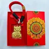 Chaveiro de Ouro Puro 999 Shuibei Dourado com Símbolo de Dinheiro, Presente de Desenho Animado de Luxo para o Ano Novo