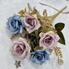 Buquê de Casamento Flor Artificial Rosa Pequena de Canto de 5 Pontas Flor Artificial Casamento Casamento Flor de Arranjo de Guia de Estrada Decoração Flor de Seda Atacado