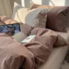 Conjunto de Cuatro Piezas de Algodón Puro Teñido en Hilo Lavado a Cuadros Estilo Ins Blogger Clase A, Conjunto de Tres Piezas Estilo Mezcla de Colores Sólidos Estudiante