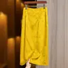 Saia Jacquard Cintura Alta Estilo Chinês 2025 Primavera Inicial Nova Vintage Estilo Chinês Emagrecedora Versátil Fenda Lateral na Cintura