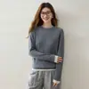¡Se ve genial! Suéter de cachemira de doble capa con cuello redondo para mujer, top de punto de corte holgado con diseño de bloques de color, creando un look en capas