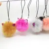 Colgante de cordón para teléfono móvil de bola de pelo artificial de Guangdong con orejas, procesamiento de bola de pelo, bola de pelo de conejo artificial, colgante de pelo para bolso