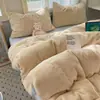 Conjunto de cama de luxo de inverno em veludo de leite com pele de coelho de princesa, com capa de edredom de alta qualidade e lençol de cama em fleece de coral