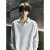Camiseta larga de manga larga deconstruida estilo americano en blanco y gris para hombre, capa interior de peso pesado, polo moderno con cuello mao