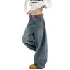Calça Cimitarra Retro Americana Masculina e Feminina Design de Nicho Perna Larga Solta Jeans High Street Calça Longa de Casal
