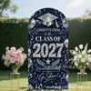 Fondo de Tela para Arco de Graduación 2027 Azul Marino Estampado Plateado Tela de Fondo para Arco de Graduación Generación 2027