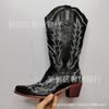 Botas Grandes Estilo Europeu e Americano 2025, Tamanhos 35-45, Tamanho Grande, Salto de Espessura Média, Botas Western Cowboy Bordadas de Calçar, Botas de Couro, Botas Femininas X627