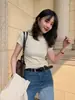 2024 Novo Estilo Coreano Verão Manga Curta Feminina Slim-fit Sweet Girls T-shirt Top plus size Camiseta de meia manga
