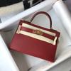 Bolsa Kelly Mini de Couro Genuíno de Segunda Geração 2024, Bolsa de Ombro em Couro de Vaca com Estampa de Palma para Mulheres, Clássica e Moderna, Bolsa Transversal Combinada