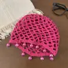 Estilo Bohemio Tejido a Mano Hueco Colgante de Perla Transpirable Fino de Punto para Mujer Gorro de Punto Moderno