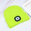 Gorro de lana LED con carga USB, gorro de punto con luz LED, para correr de noche en otoño e invierno, gorro luminoso, transfronterizo
