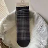 Meias Songmu designer combinação de marrom e cinza estilo coreano ins com laço floral de algodão altura média panturrilha meias femininas doces