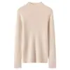 Suéter de punto 100% cachemir de primera línea listo para usar, cuello semi-alto, acanalado, top otoño/invierno, tejido, para mujer, color liso, elegante, simple, jersey