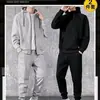 Conjunto de moletom esportivo minimalista transfronteiriço, estilo coreano de corte solto, plus size, moletom com zíper e calça comprida da moda