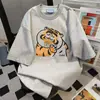 Camiseta de Marca Moderna con Estampado Divertido de Animales Estilo Japonés Verano Nuevo Casual Holgada Versátil Top para Pareja Ins