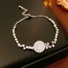 Nuevo Pulsera de Calcedonia Redonda con Circonita Estilo Chino, Lujo Ligero, Sensación de Alta Gama, Pulsera Versátil, Moderna, Retro, Única, Joyería Versátil