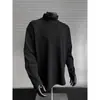 Camiseta Negra de Manga Larga de Algodón para Hombre con Hombro Derecho para Otoño e Invierno Sudadera Pesada de Cuello Redondo con Escote Pequeño Camisa Base Americana