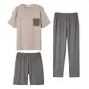 Uau, pijama masculino de verão de algodão viscose com mangas curtas, corte solto, tamanho XXXXL plus size, pode ser usado fora, conjunto de três peças de puxar RC