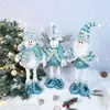 Muñeco de Peluche Azul de Santa Claus Elástico Retráctil de Pie Muñeco de Nieve Navideño Figura de Reno