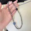 Pulsera de Doble Círculo Gris Lunar Natural para Mujer, Diseño de Nicho, Pulsera de Cristal de Obsidiana y Cianita Azul de Alta Gama, Regalo de Navidad