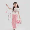 Conjunto de Verano para Niñas Nuevo Elegante Estampado de Dibujos Animados Camiseta de Manga Corta y Pantalones Cargo Conjunto de Dos Piezas para Estudiantes de Secundaria