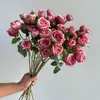 Ramo de Rosas Sonrientes de 4 Cabezas de Alta Calidad, Rosa Pequeña Retro, Accesorios para Ramo de Boda en Casa, Ramo de Flores Artificiales de Seda